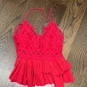 Free people  Red Lace Halter Top size m